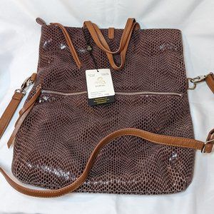 Sorial bag, embossed snakeskin eggplant color